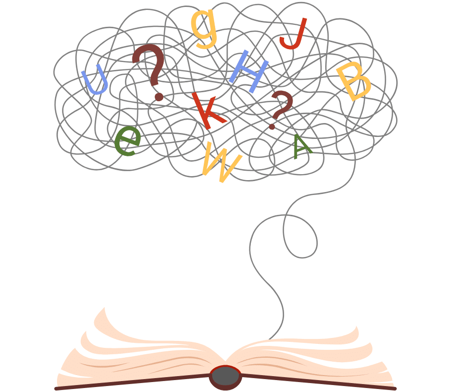 Libro abierto con letras confusas
